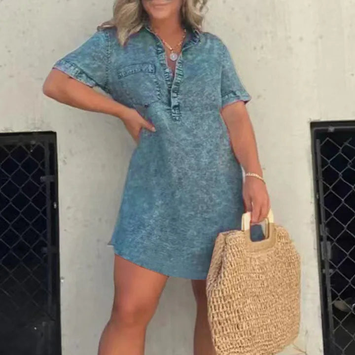 Short Sleeve Casual Denim Shirt Dress