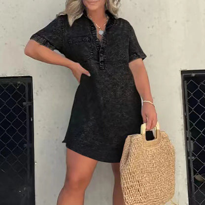 Short Sleeve Casual Denim Shirt Dress